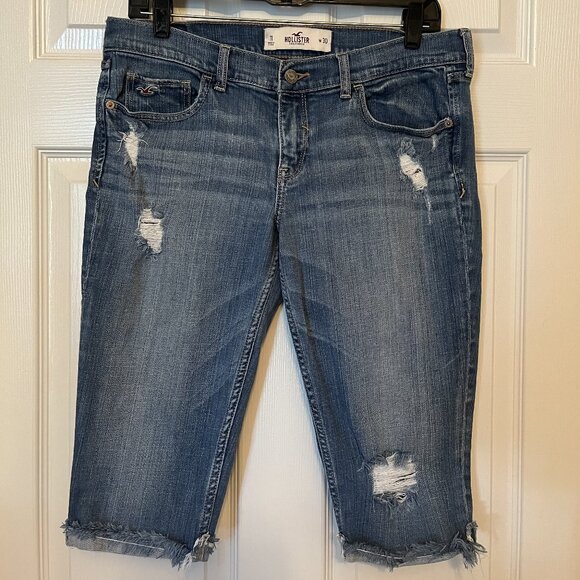 HOLLISTER Women's Y2K Low Rise Cuffed Cropped Capri Denim Jeans Stretch Sz 11 - Picture 1 of 7